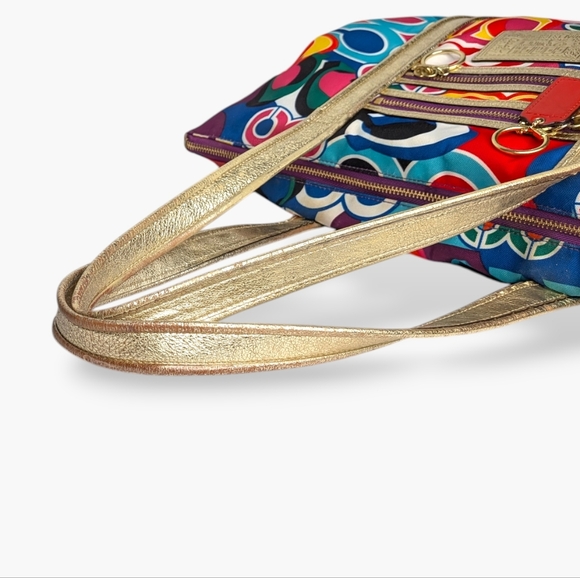 Coach Poppy Graffiti Signature Tote Multicolor Canvas Gold Leather Straps 13839 - Picture 11 of 16